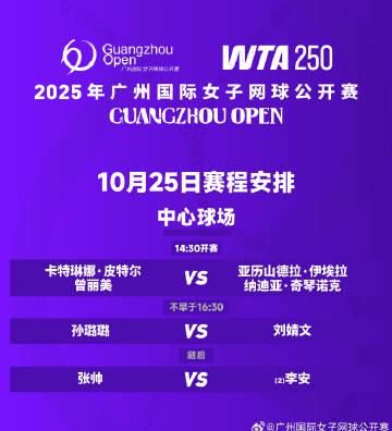 2025广州网球公开赛半决赛激战正酣,张帅领衔中国军团冲击决赛席位